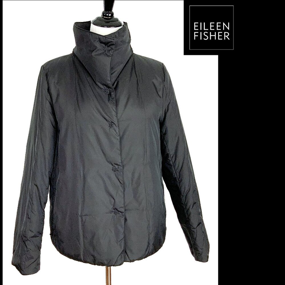 Eileen Fisher Black Riversable Down Filled Short Jacket PM